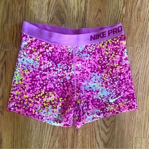 Pink Patterned Nike Pro Shorts